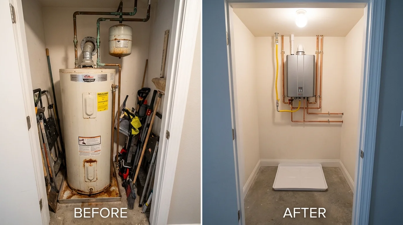 Tank water heater versus wall-mounted tankless unit comparison for Hurt, VA homeowners