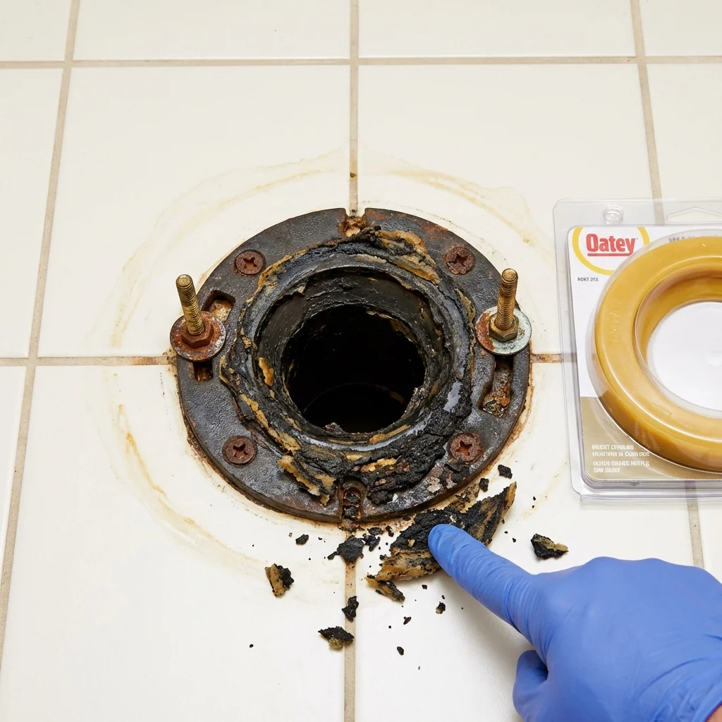 Failed wax ring showing water seepage at the base of a toilet in a Hurt, VA home